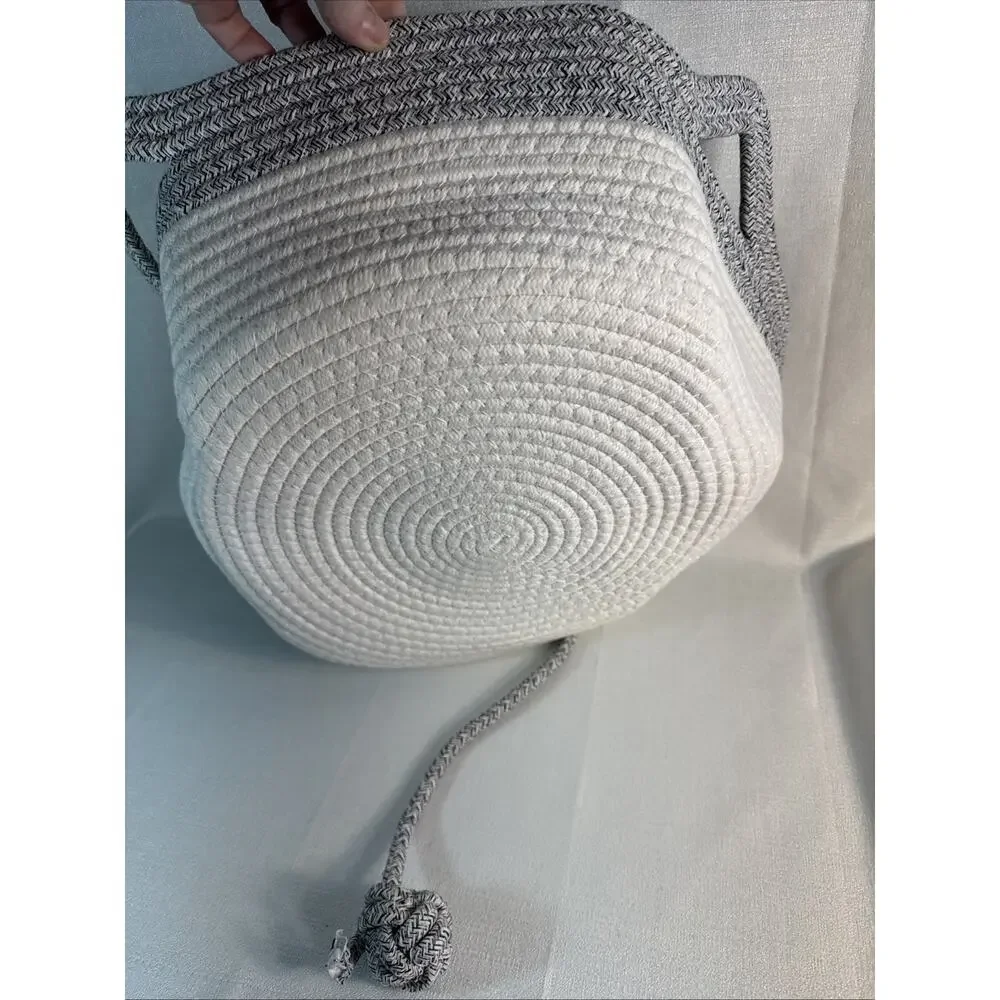 Stimuli Instinct Çat Cotton Rope Woven Basket Off-White 15x15” Oval W/Handle NEW